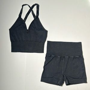 FP Movement Good Karma Crop Tank Running Shorts Set Washed Black XS/S NWOT